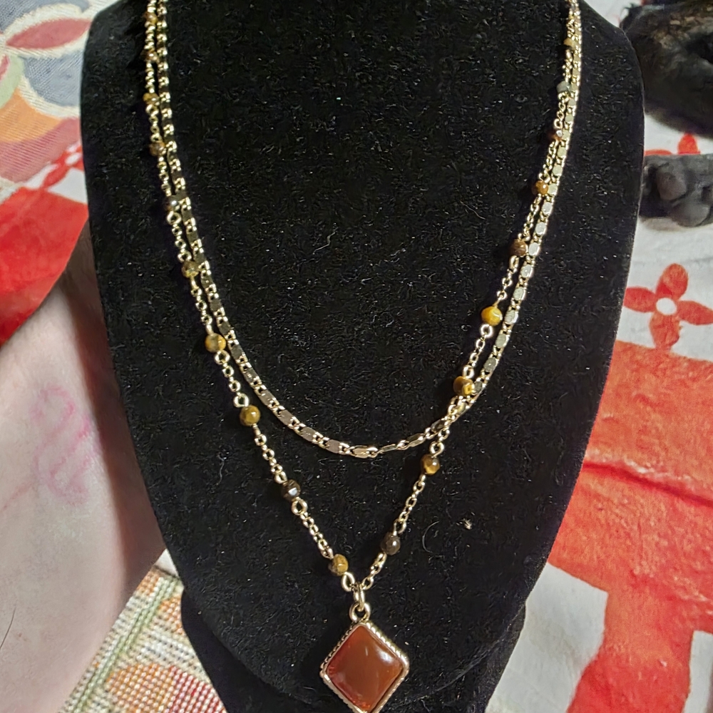 Lucky Brand Gold and Brown 2 Layered Necklace. Can Be 2 Necklaces.